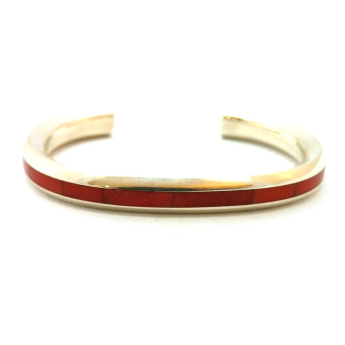 Thumbnail: Red Coral Inlay Cuff #JNR174