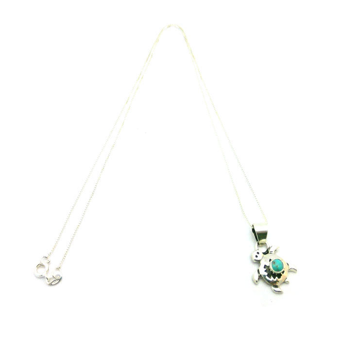 Small Navajo Sterling Silver & Turquoise Turtle Necklace #TOR556