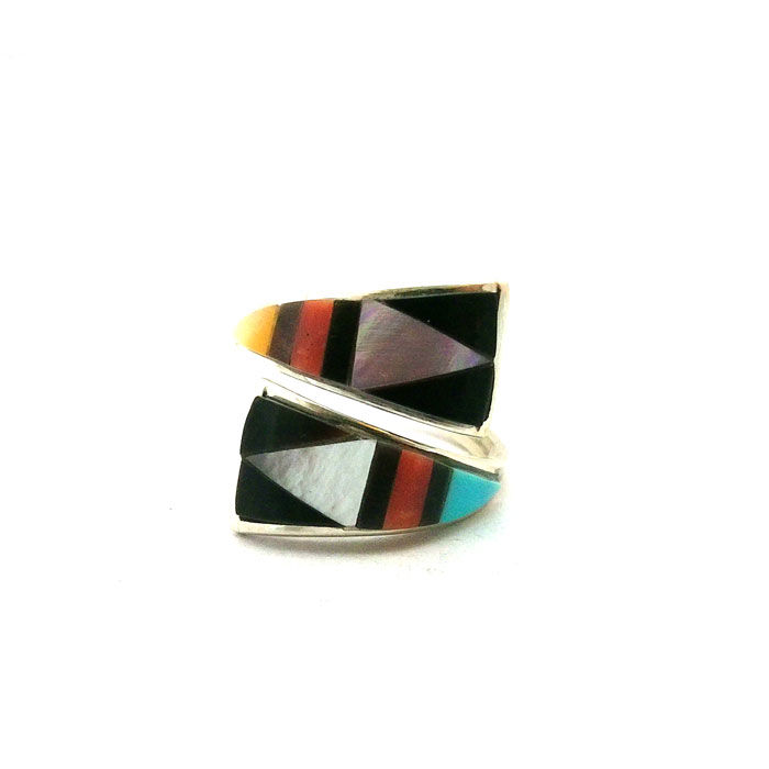 Thumbnail: Zuni Colorful Inlay Adjustable Ring #NRB172