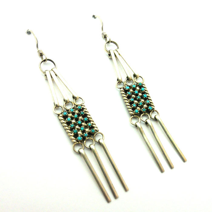 Petit Point Zuni Turquoise Dangle Earrings #AME422