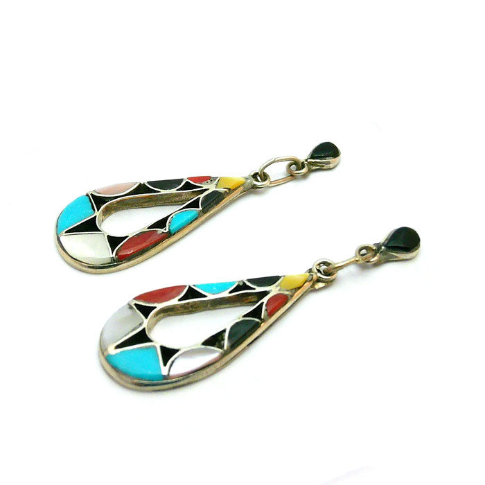 Thumbnail: Zuni Colorful Inlay Dangle Earrings #TRB422