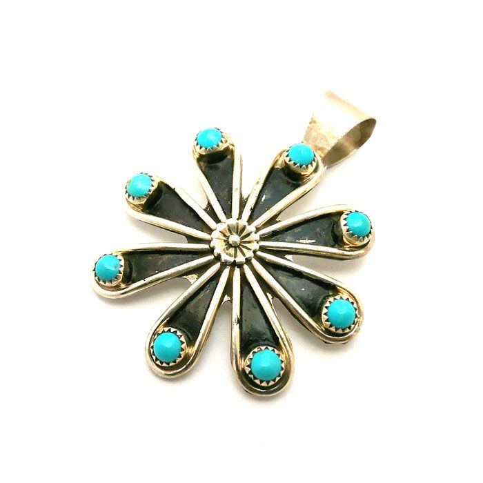 Thumbnail: Vintage Flower Turquoise Pendant #SBT162