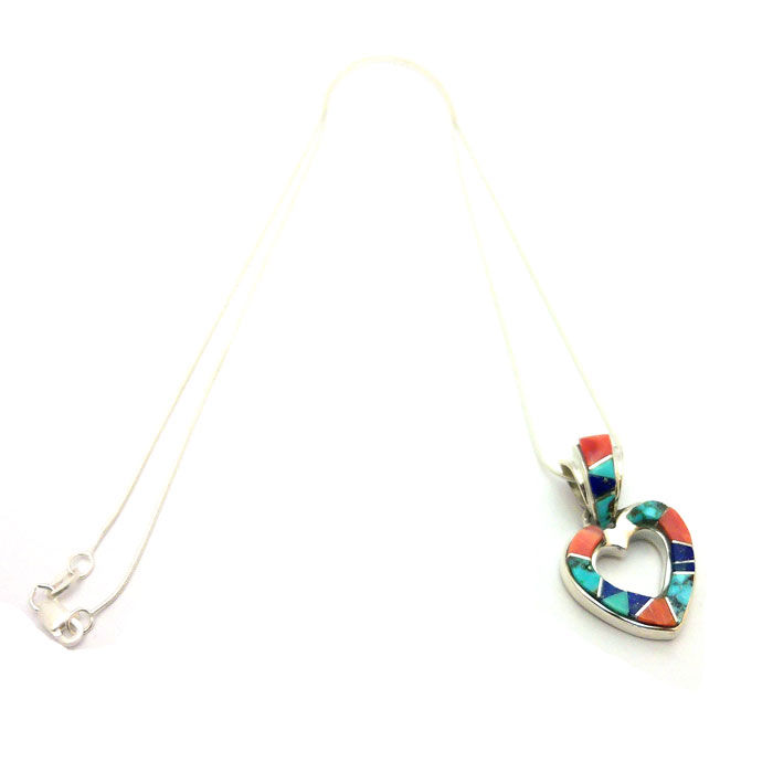 Multistone Navajo Inlay Heart Necklace #OPH907