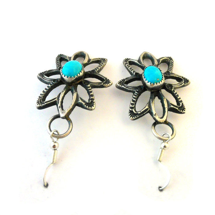Thumbnail: Navajo Turquoise Flower Earrings #KBS052