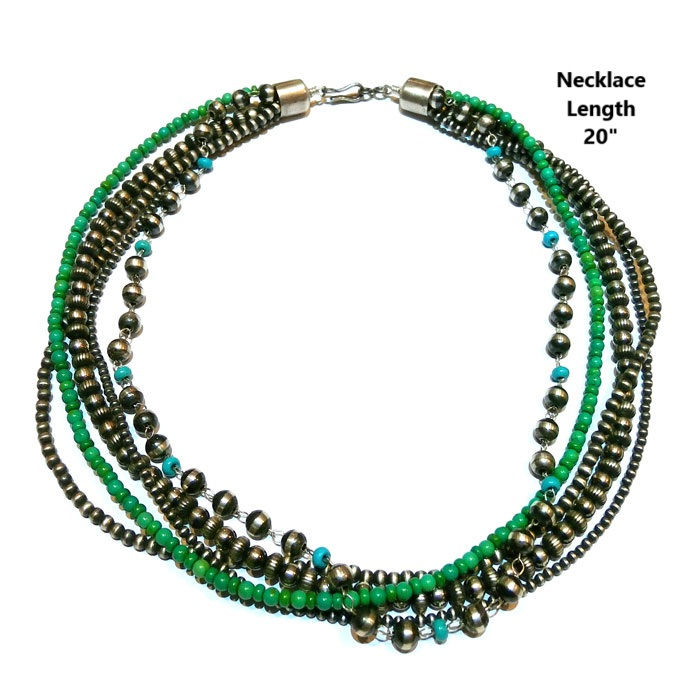 Thumbnail: 5 Strand Navajo Pearls & Turquoise Necklace #GBP398