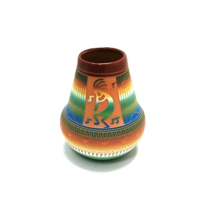 Kokopelli Colorful Navajo Vase #KPE749