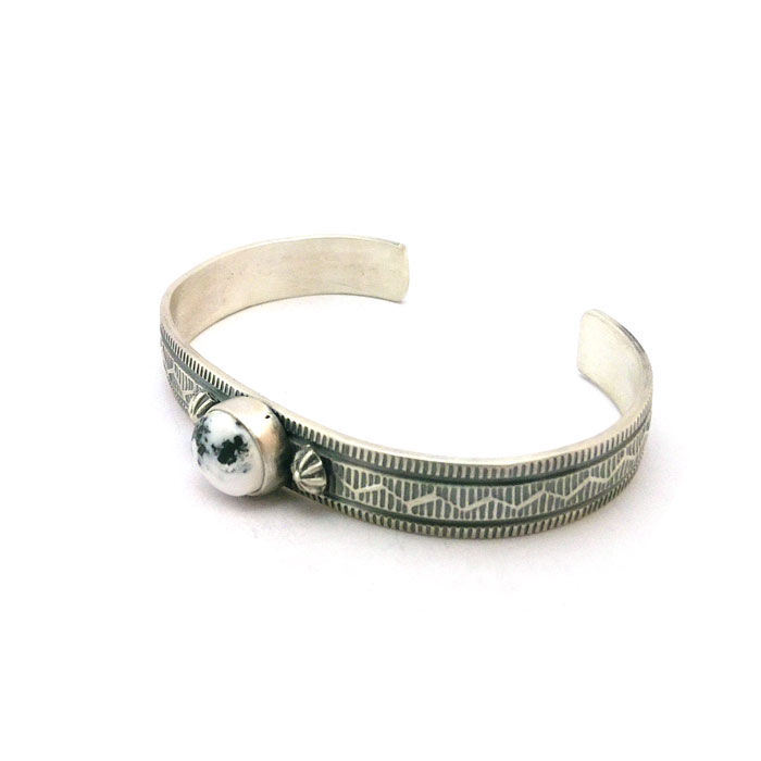 Thumbnail: Sterling Silver White Buffalo Turquoise Cuff #FRA014
