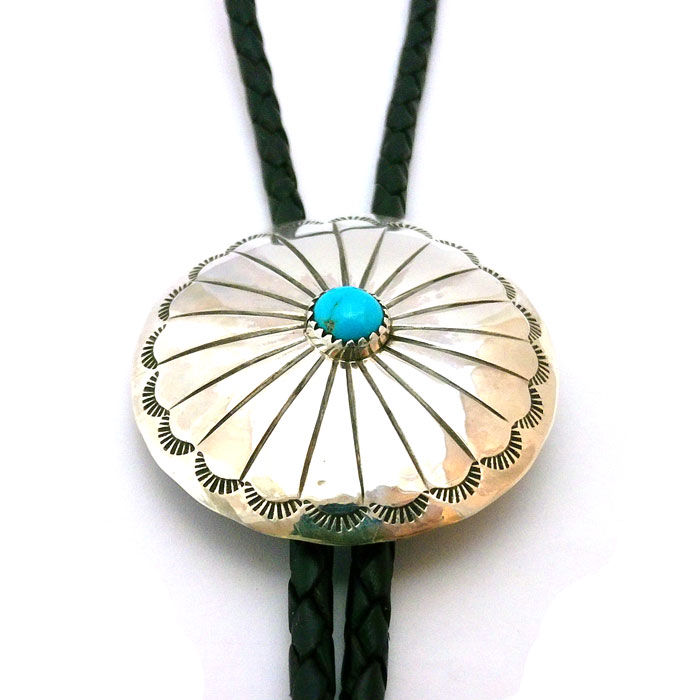 Thumbnail: Navajo Sterling Silver & Turquoise Bolo Tie #PLR150