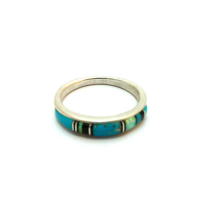 Thumbnail: Turquoise & Black Jet Navajo Inlay Ring #TNR023