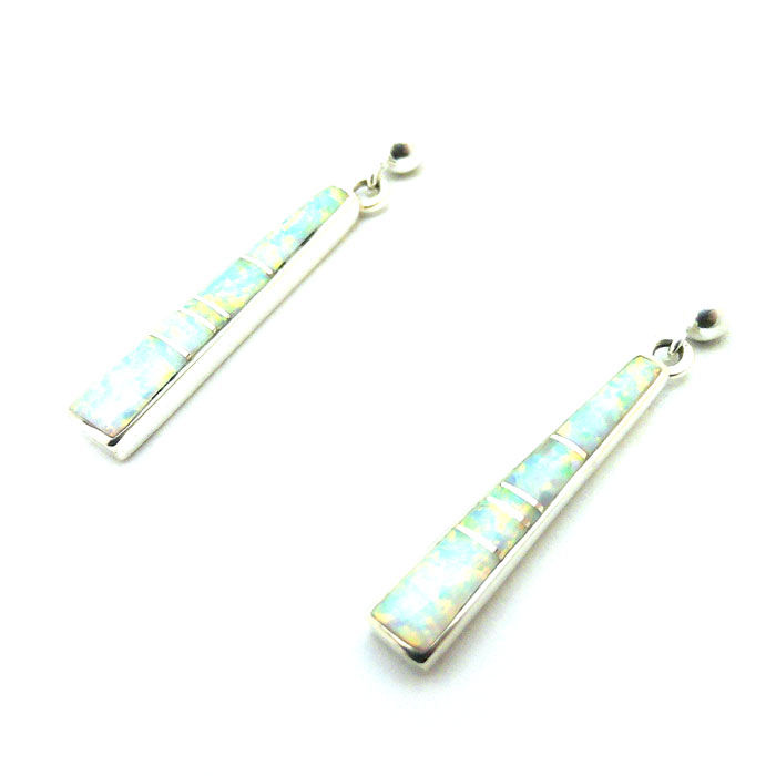 Thumbnail: Inlay Dangle Fire Opal Earrings #RTS655
