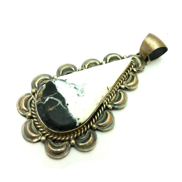 Thumbnail: Large White Buffalo Turquoise Pendant By Robert Shakey #ROB112