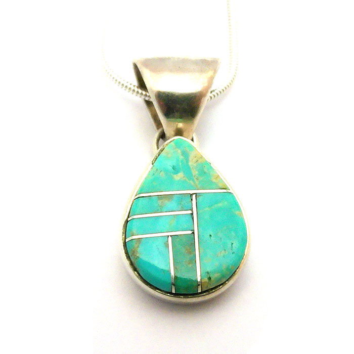 Thumbnail: Tear Drop Inlay Turquoise Necklace #QUZ320