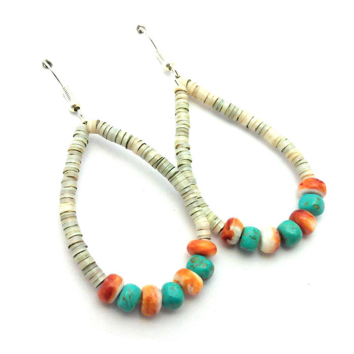 Beaded Shell Spiny Oyster & Turquoise Earrings #SHH243