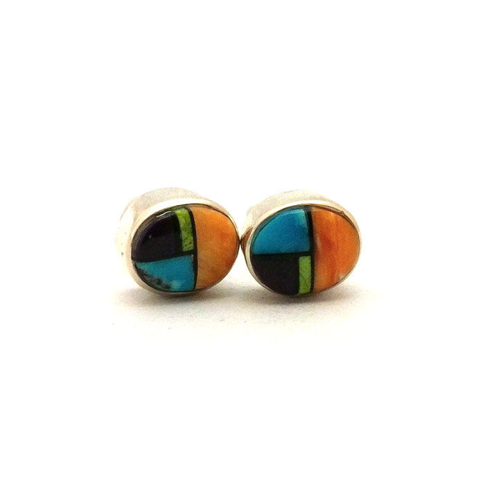 Thumbnail: Small Oval Navajo Inlay Stud Earrings #NAV999
