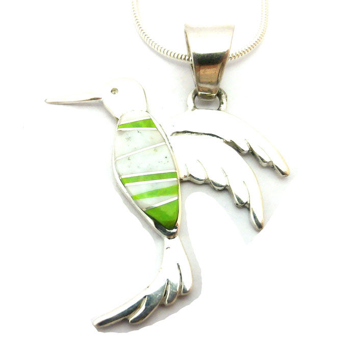 Thumbnail: Large Inlay Hummingbird Pendant Necklace #WBG336