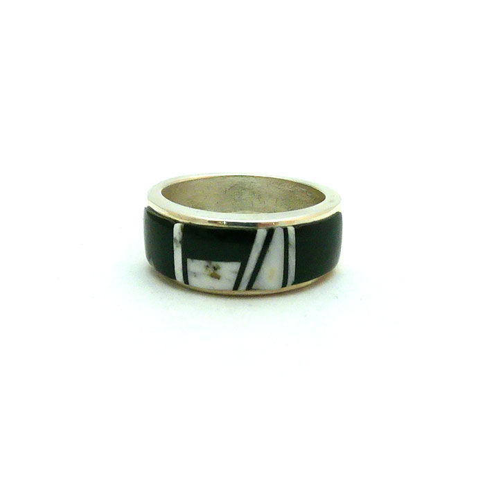 Thumbnail: Black Jet & White Buffalo Turquoise Inlay Ring #NHM087