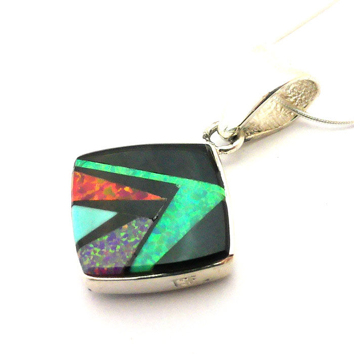 Thumbnail: Navajo Inlay Reversible Pendant  Necklace #BKO830