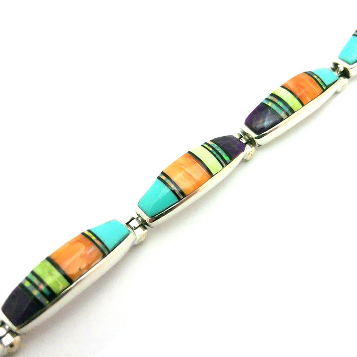 Thumbnail: Colorful Navajo Inlay Linked Bracelet #CBL485