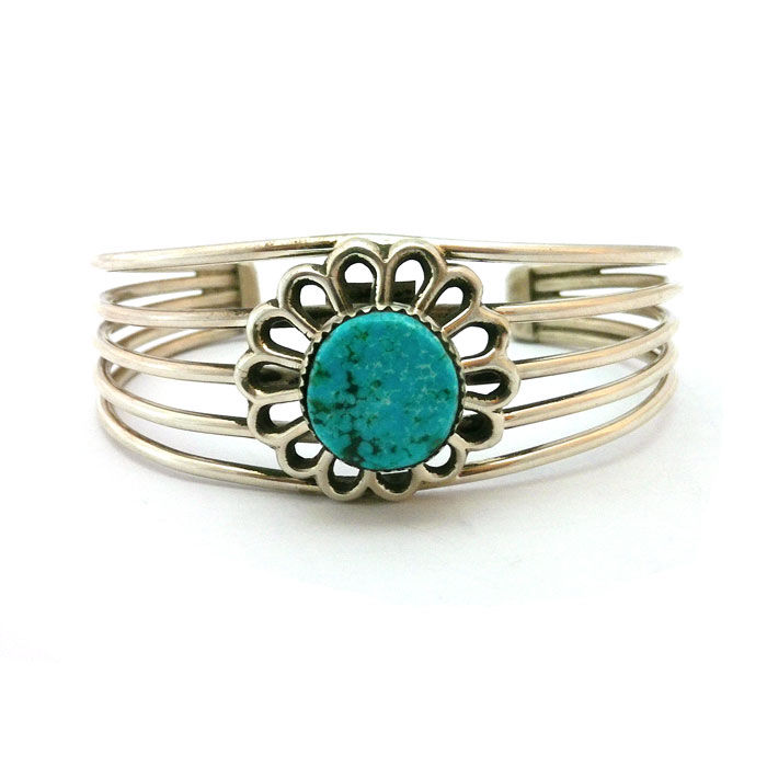 Thumbnail: Flower Turquoise Navajo Cuff #RNF027