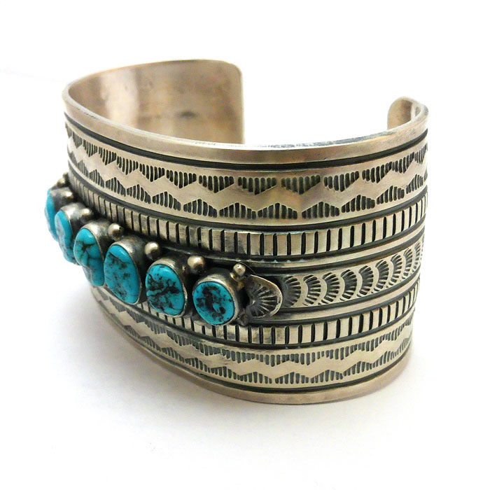 Thumbnail: Navajo Sterling Silver & Turquoise Cuff #FRA514