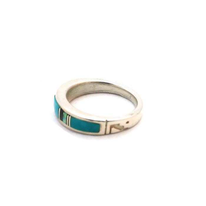 Thumbnail: Turquoise & Fire Opal Inlay Navajo Ring #ITR789