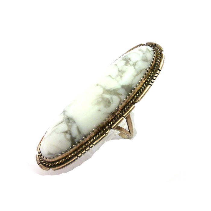 Thumbnail: White Buffalo Turquoise Long Ring #HOW606