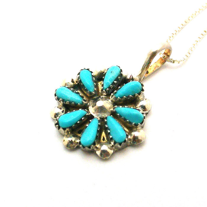 Thumbnail: Small Zuni Turquoise Flower Necklace #FLO246