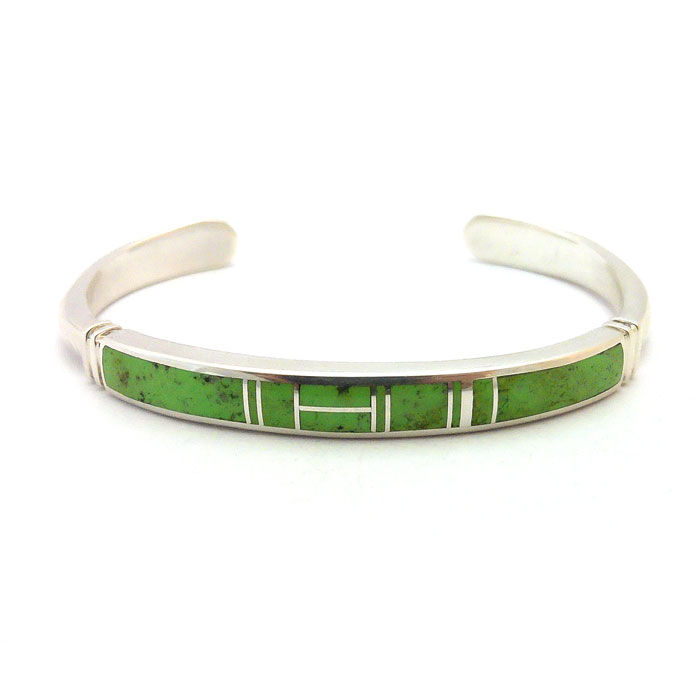 Thumbnail: Navajo Inlay Thin Gaspeite Cuff #RTG691