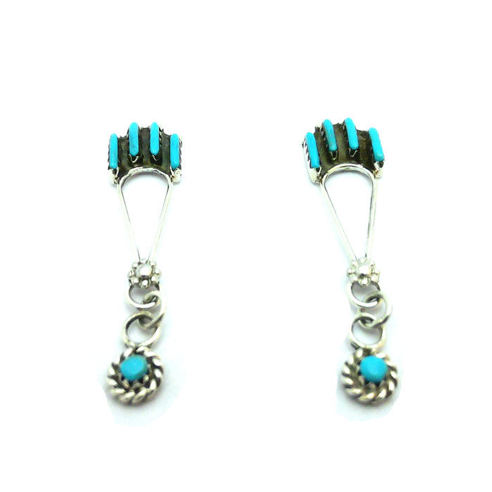 Thumbnail: Needle Point Sleeping Beauty Turquoise Zuni Earrings #LPT612