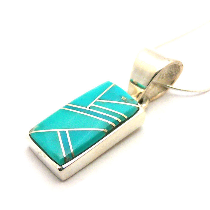 Thumbnail: Navajo Turquoise Inlay Rectangular Necklace #LLT909