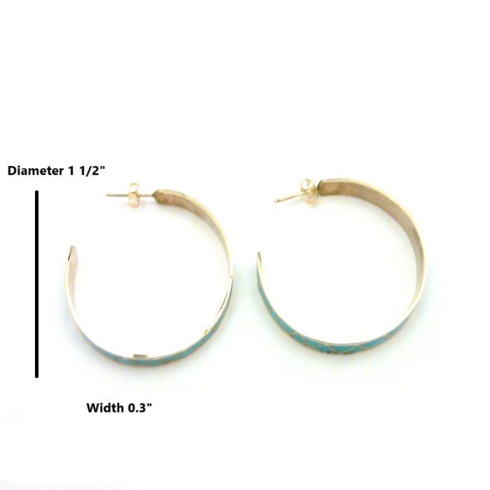 Thumbnail: Sleeping Beauty Turquoise Zuni Inlay Hoops #TTH154