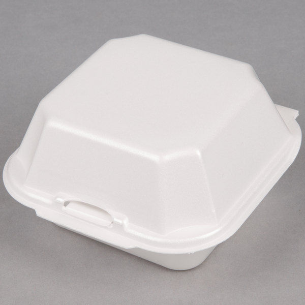 Thumbnail: 22500 5 5/8" x 5 3/4" x 3 1/4" White Large Foam Hinged Lid Sandwich Container