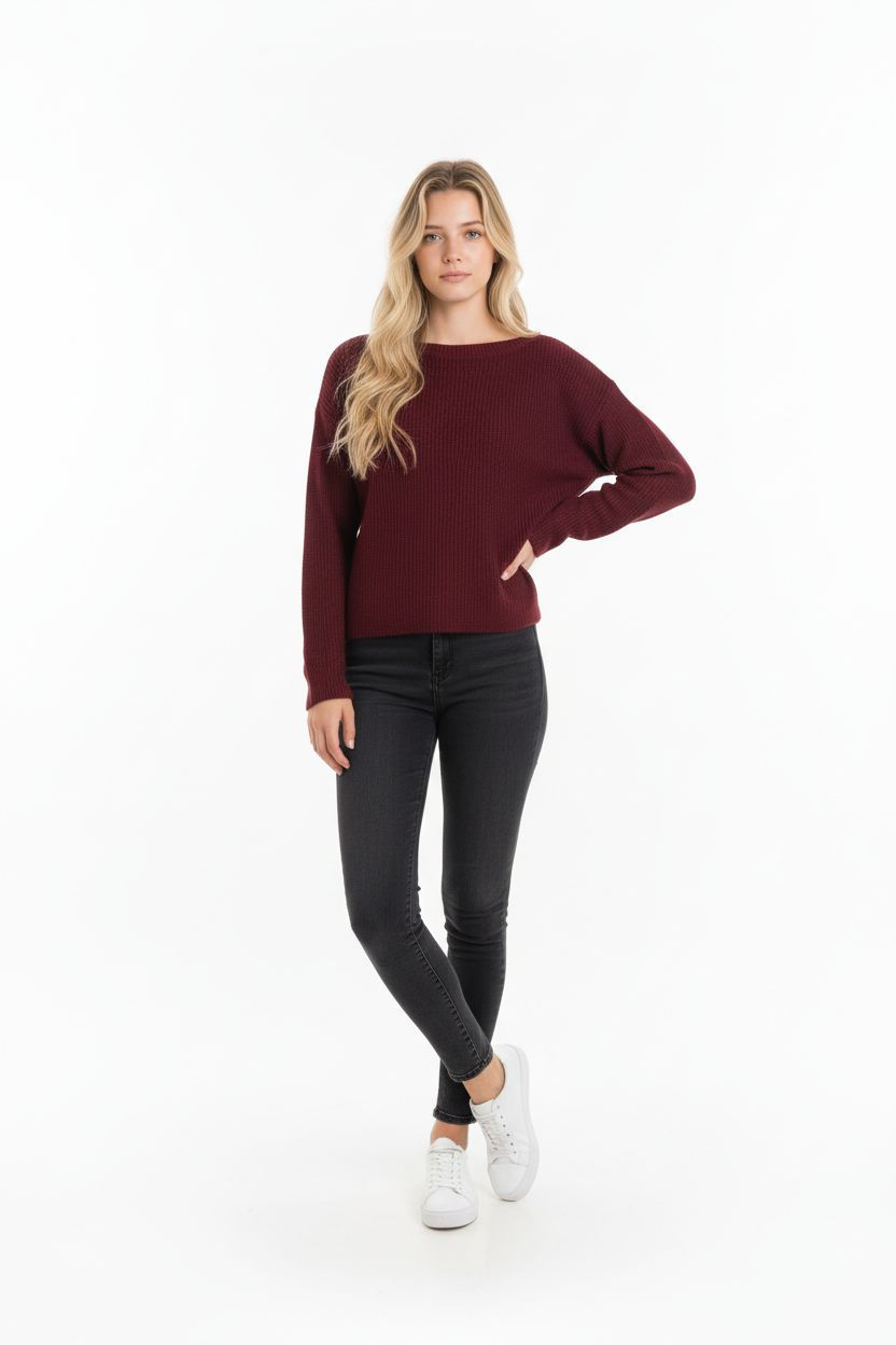 Küçük resim: Kayık Yaka Dökümlü Triko Kazak