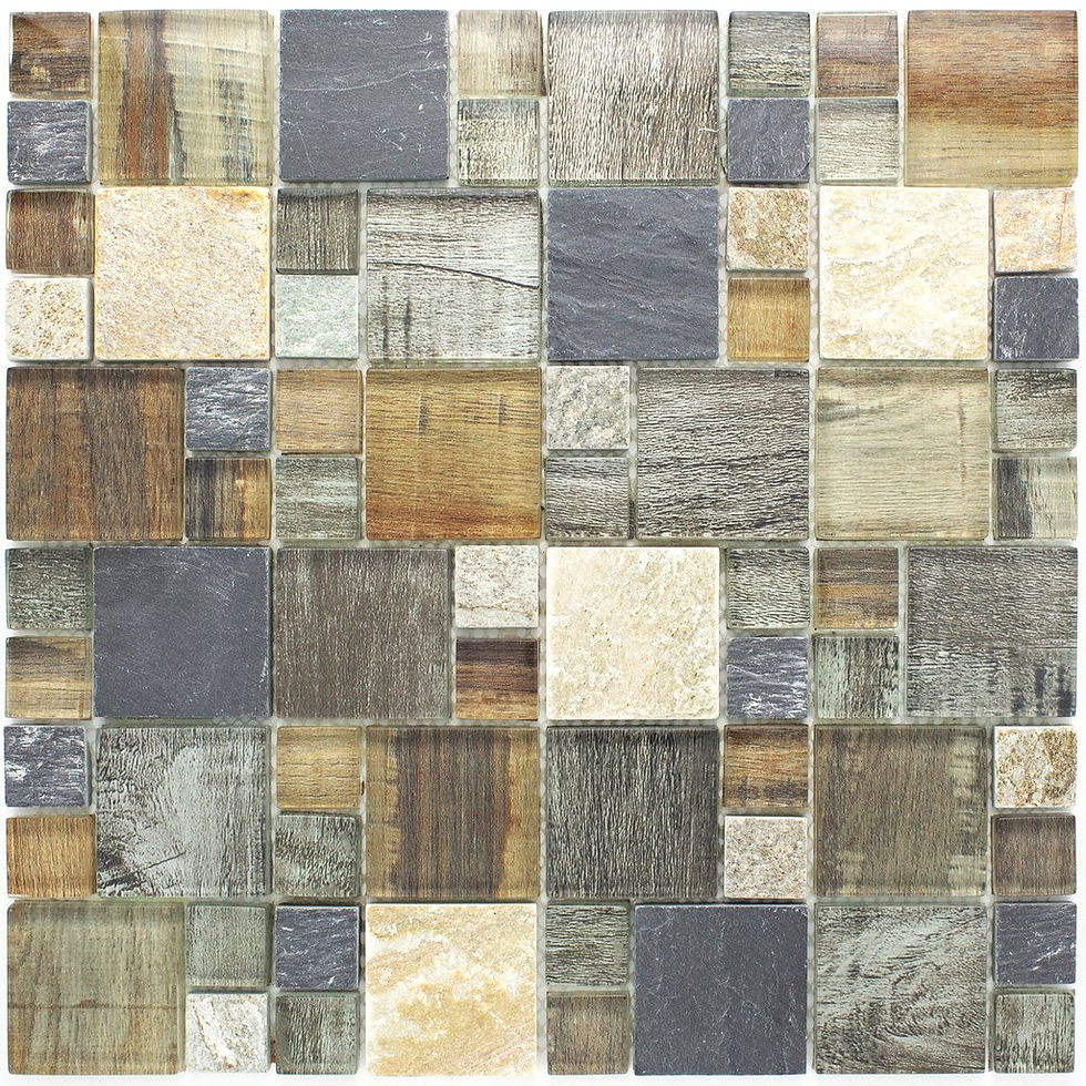 Miniatura: BSS-06 Grey Brown Wood Look Glass and Stone Mosaic Tile