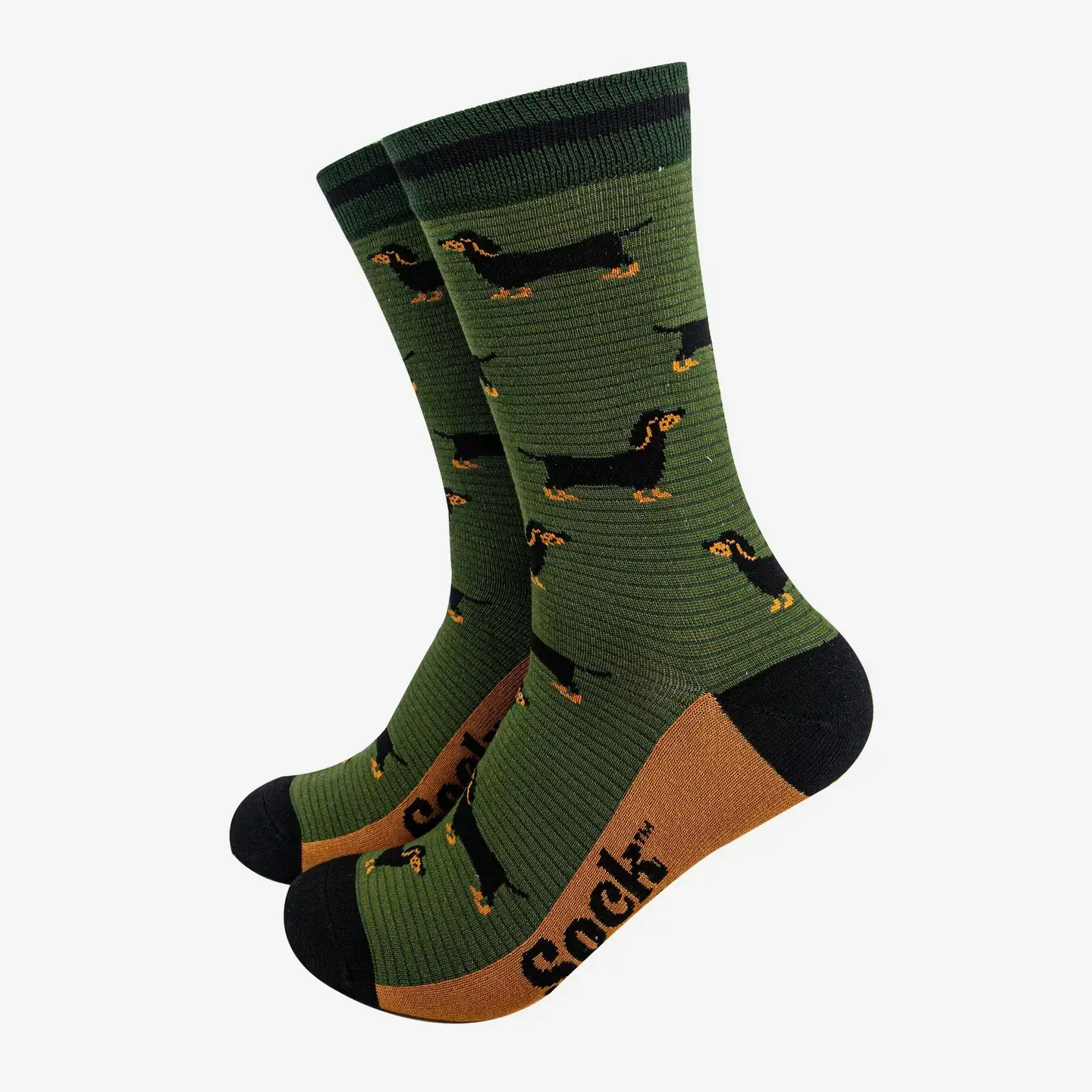 Sock Talk | Bamboesokken Teckel & Strepen (Khaki/Donkergroen)