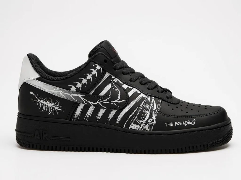 Custom Nike Air Force 1 sneakers featuring Eren Yeager's Founding Titan form from Attack on Titan anime