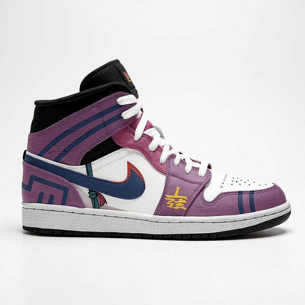 Akaza Demon Slayer Air Jordan 1 custom shoes with pink and blue tribal markings and anime villain design