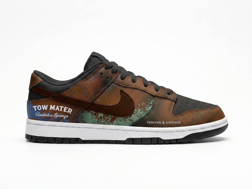 Tow Mater Disney Pixar Cars Nike Dunk custom hand-painted sneakers Radiator Springs tow truck design