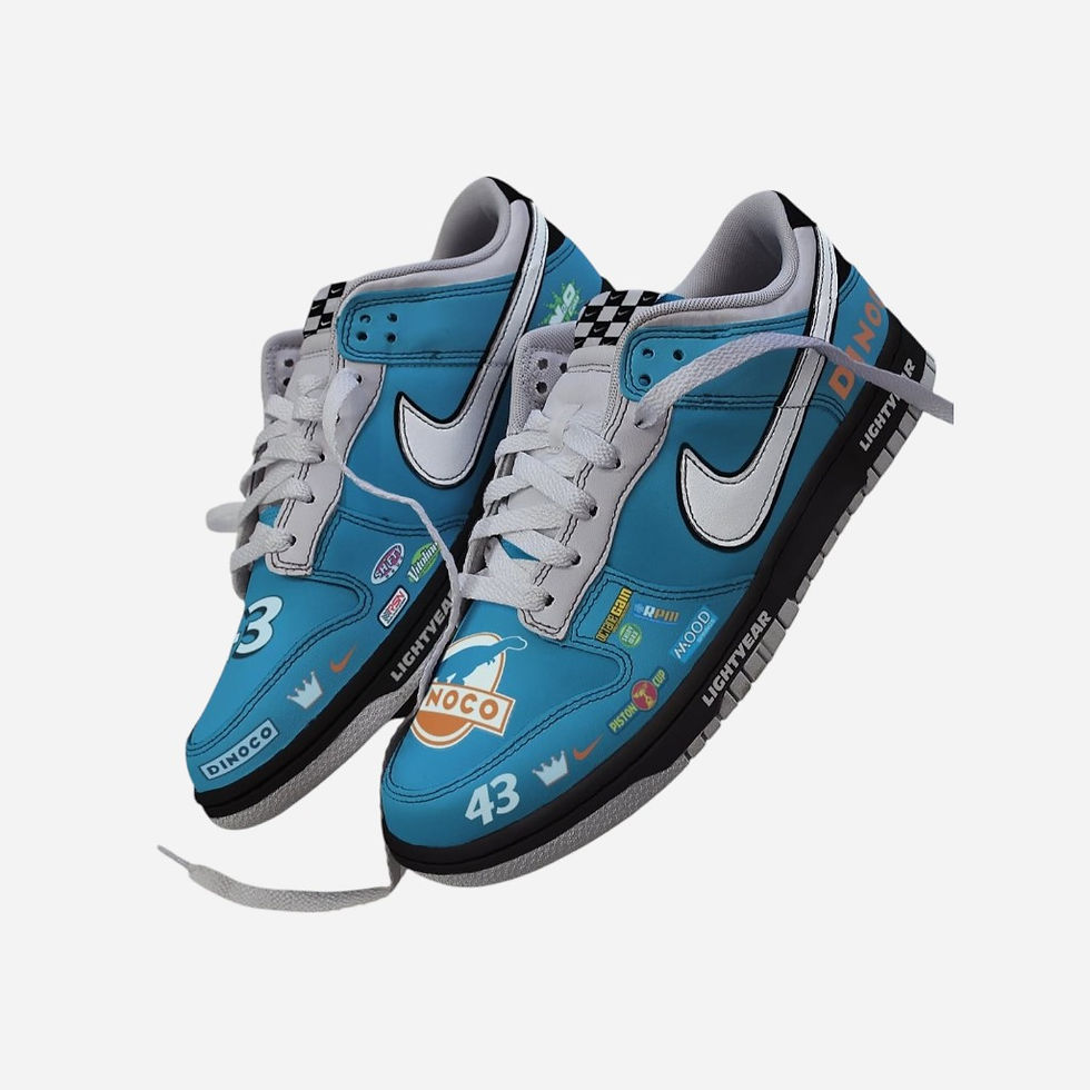 Strip Weathers The King Disney Cars Custom Nike Dunk Sneakers in Dinoco Blue