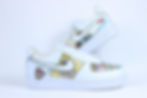 Side view of GTA 5 custom Nike Air Force 1 sneakers featuring Grand Theft Auto V characters, icons, and urban artwork