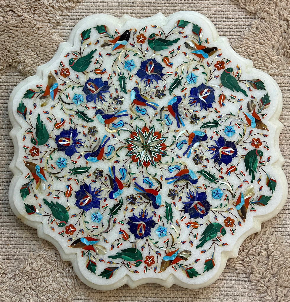 Luxury Dual-Sided Marble Tabletop – Handcrafted Floral Inlay Chessboard