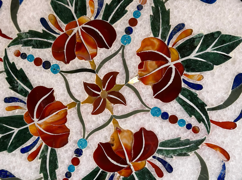 Thumbnail: Marble Table Top with Colorful Hibiscus Inlay – Elegant Floral Art