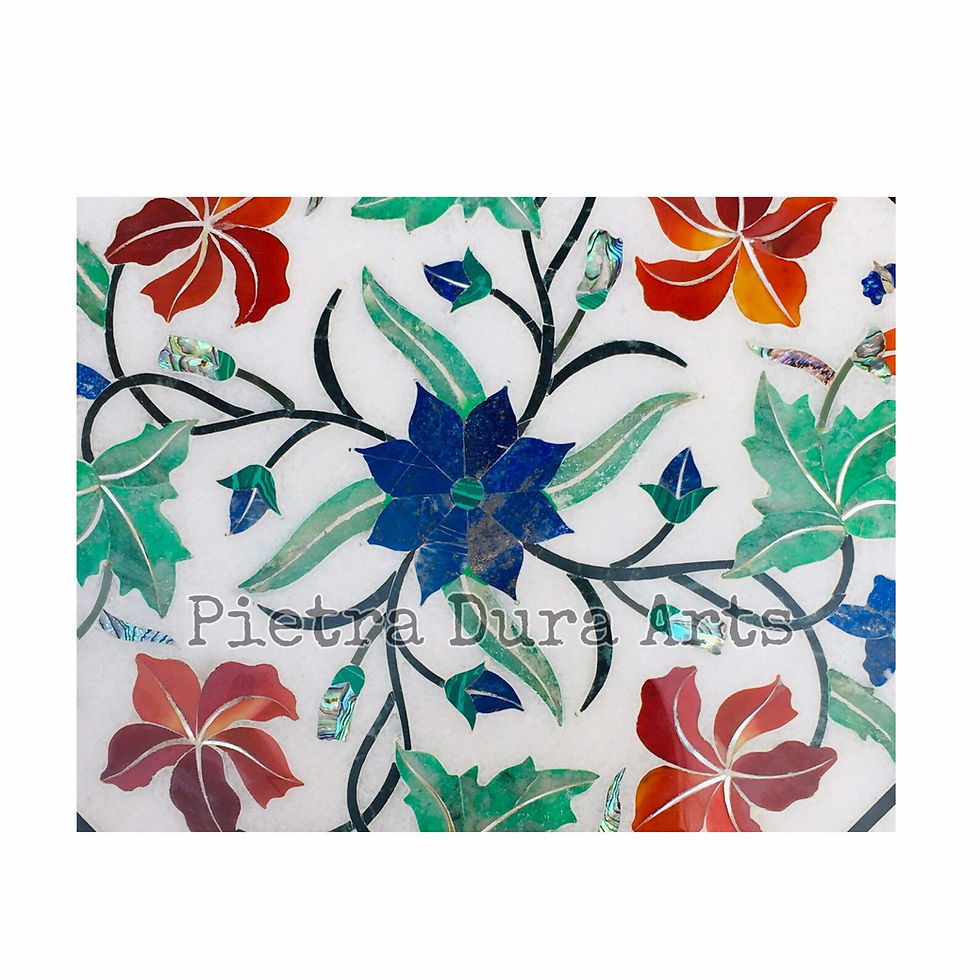 Thumbnail: Handcrafted Pietra Dura Marble Inlay Octagonal Tabletop – Exquisite Floral Desig