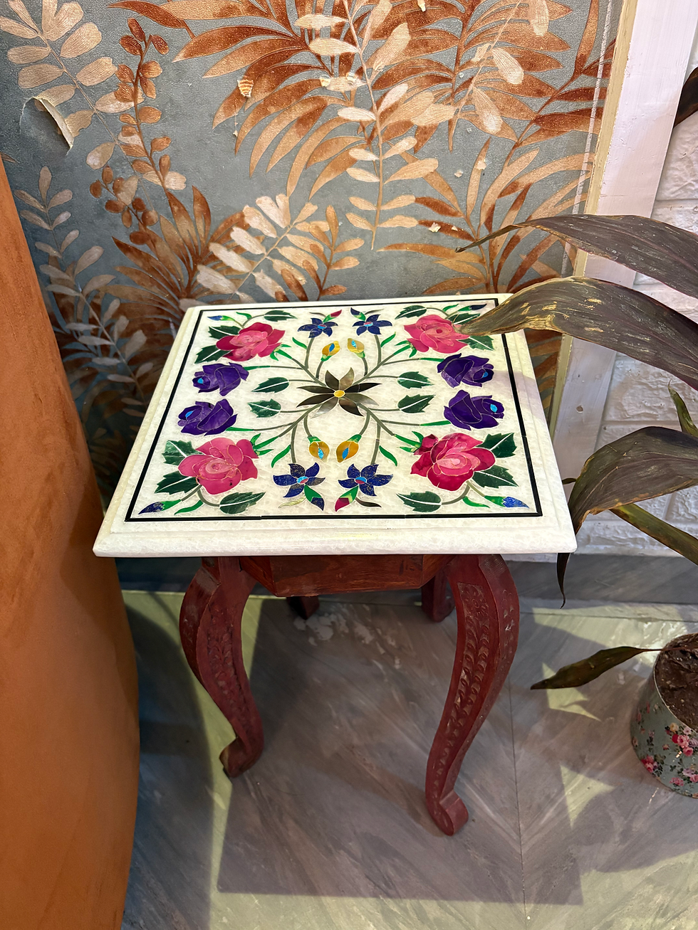 Thumbnail: Marble Table Top with Stunning Rose & Floral Inlay – Elegant Home Decor Accent