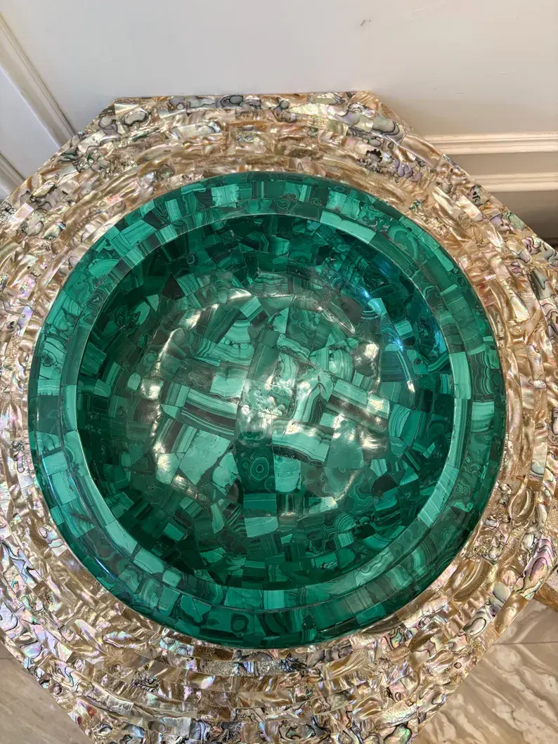 Thumbnail: Handcrafted Malachite Bowl – Luxury Decorative Green Gemstone Dish