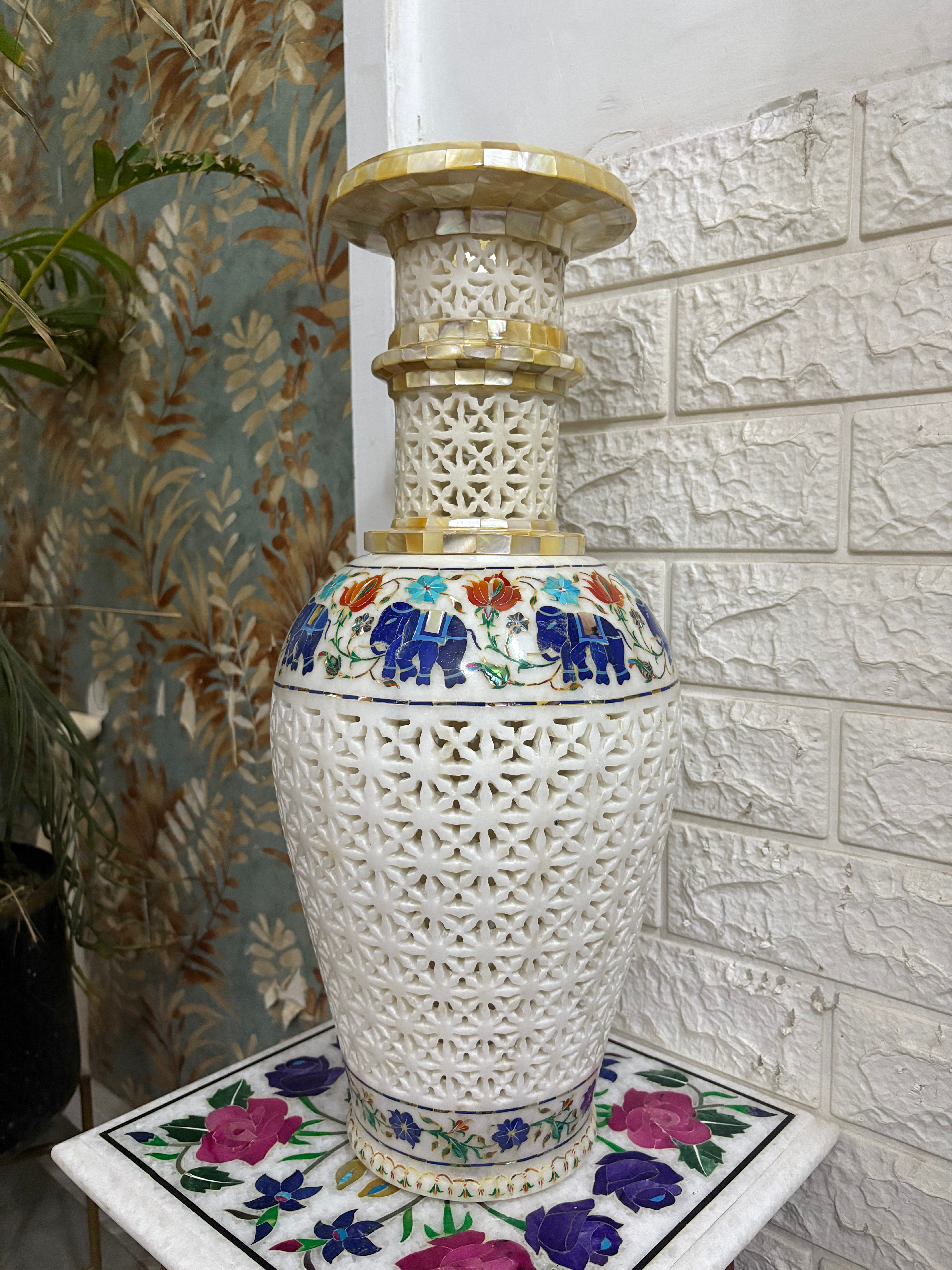 handcrafted marble inlay flower vase