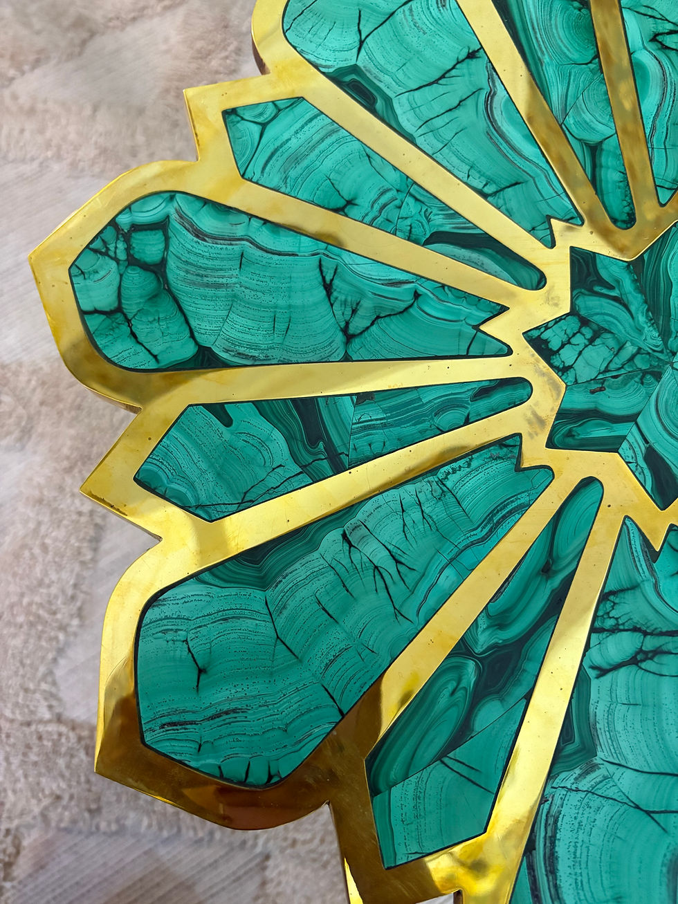 Thumbnail: Luxurious Malachite & Brass Side Table – Handcrafted Green Gemstone Accent Table