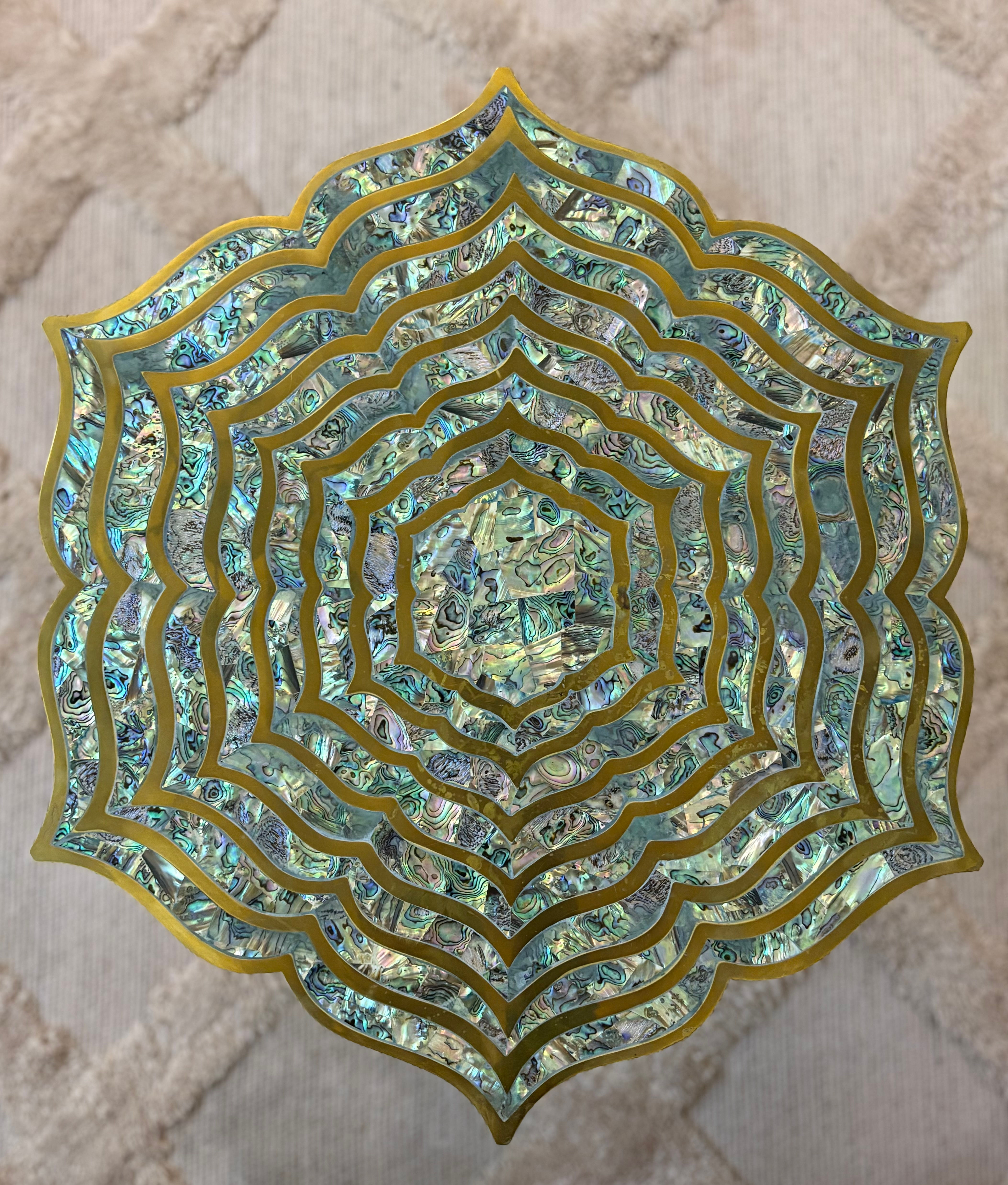 Exquisite Abalone Shell & Brass Side Table