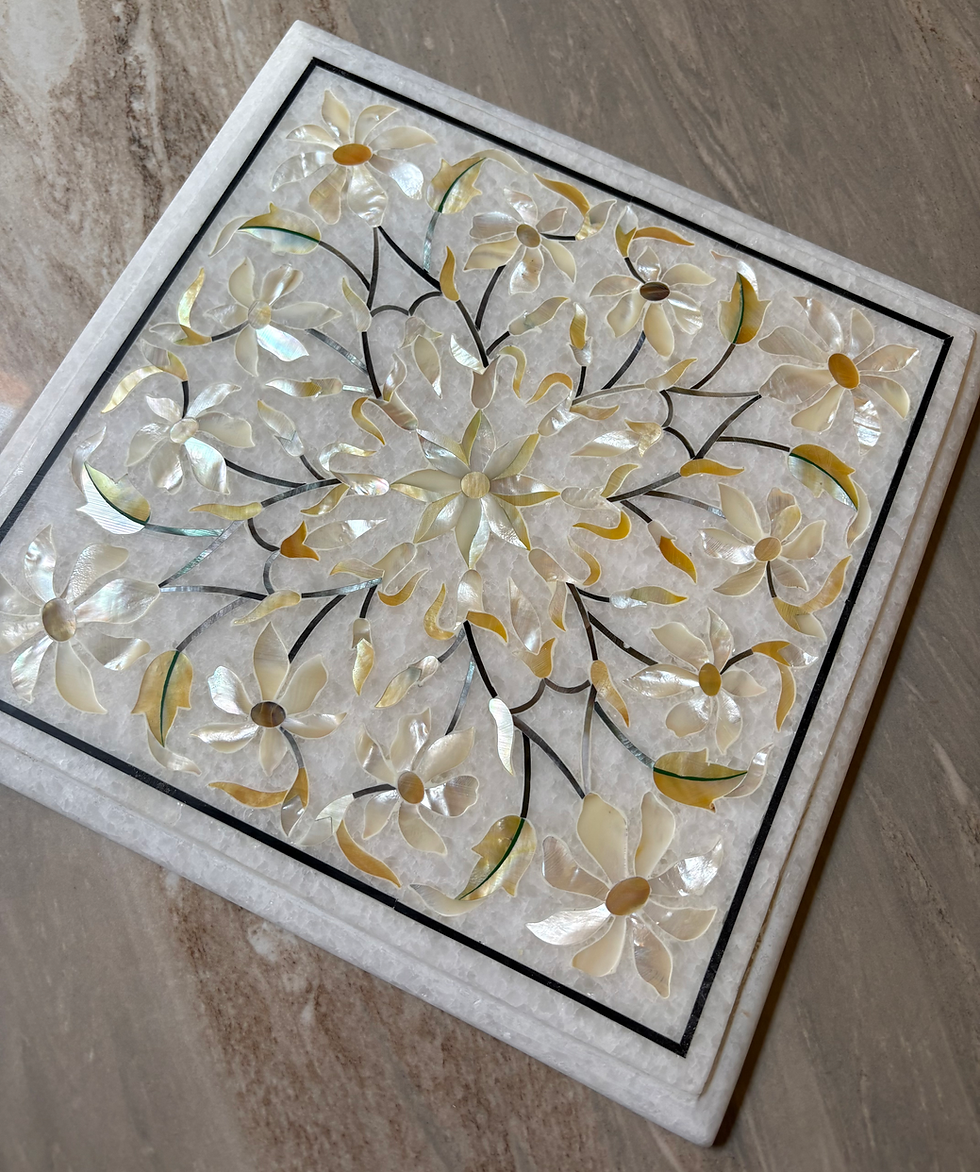 Thumbnail: Marble Table Top with Mother of Pearl Floral Inlay – Handmade Luxury Home Decor