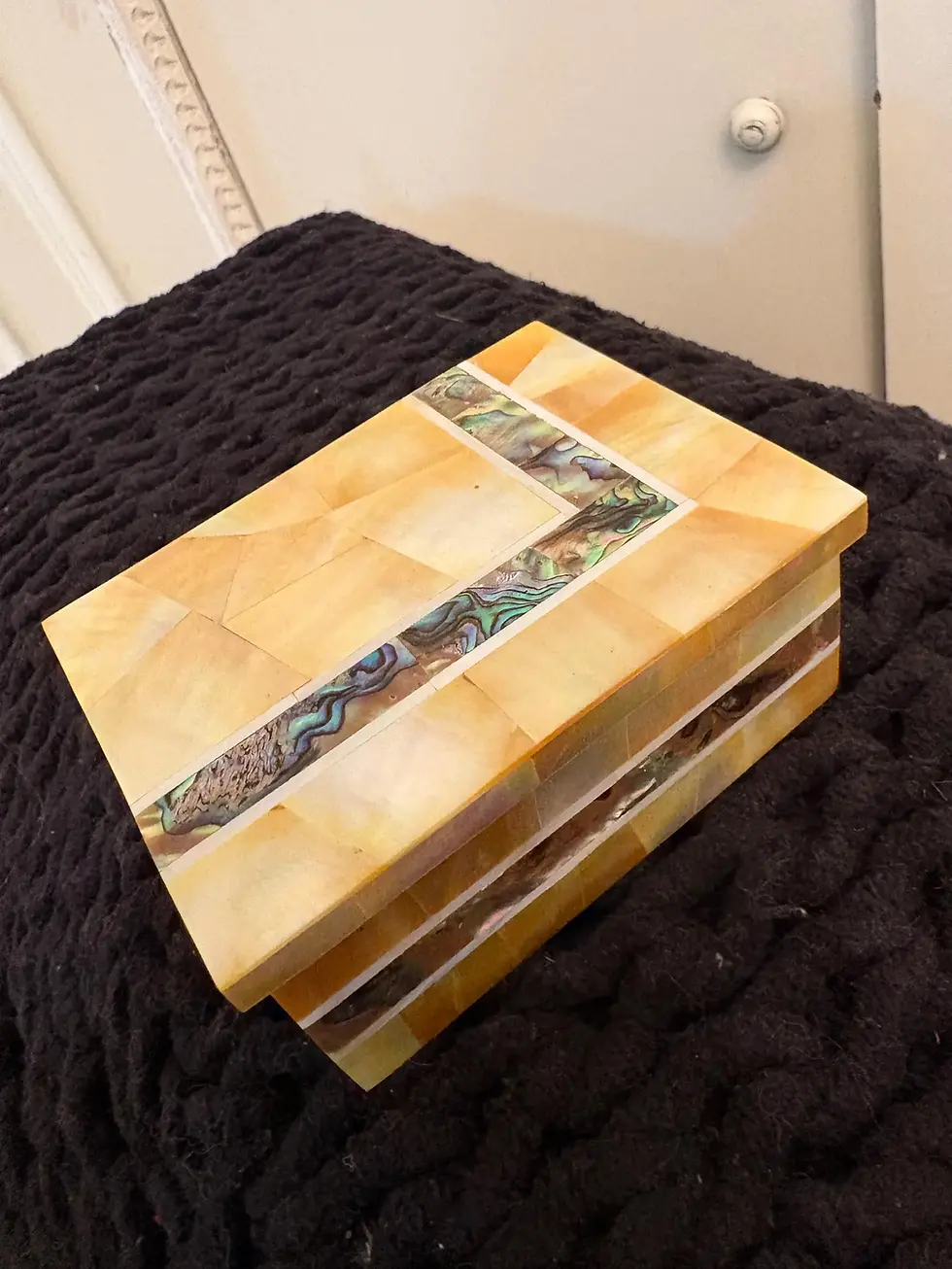 Thumbnail: Handcrafted Yellow Mother-of-Pearl Jewelry Box – Elegant Mosaic Design with Abal